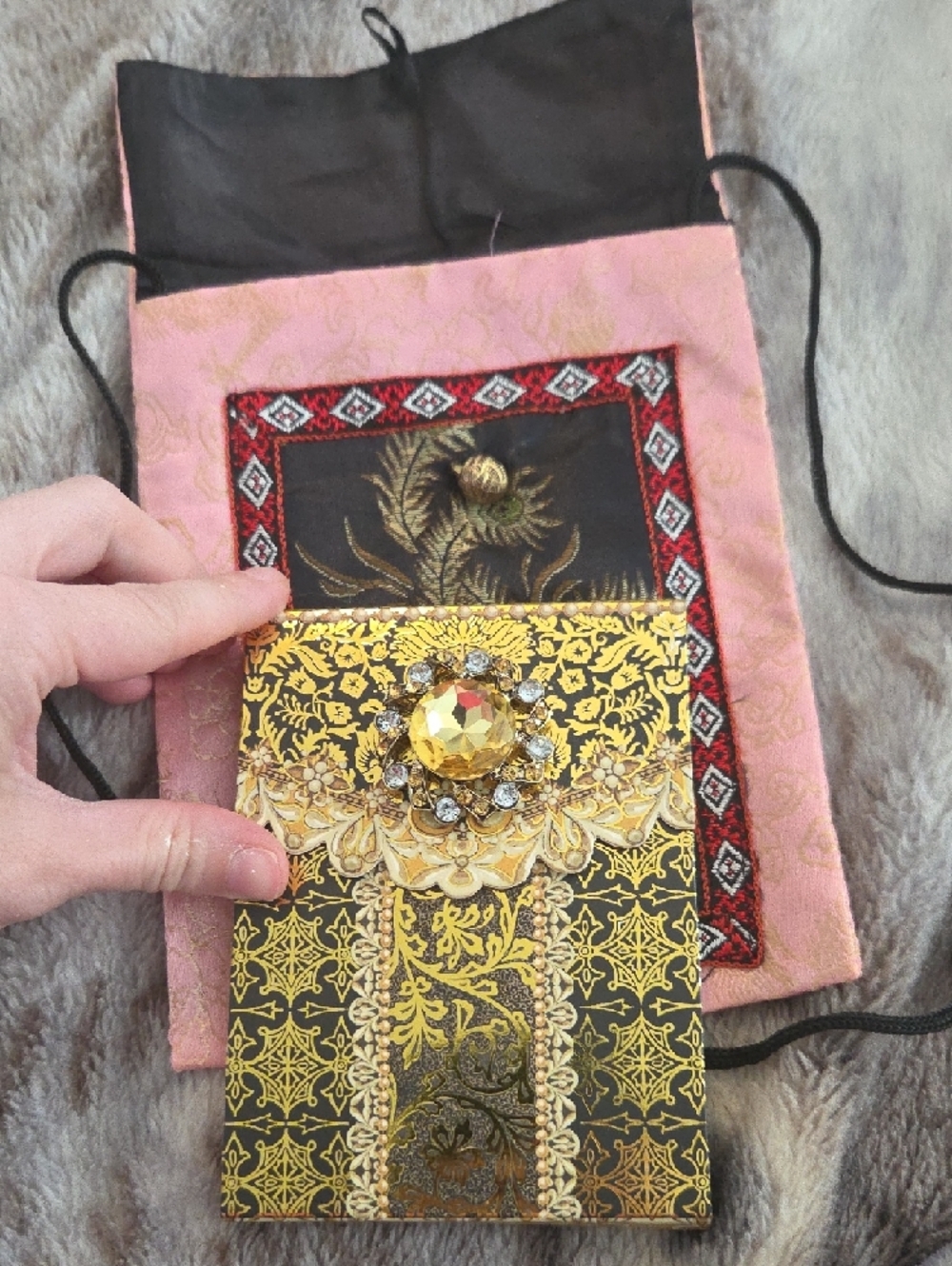 Pink Embroidered Bag With Button Closure - Picture 2 of 5